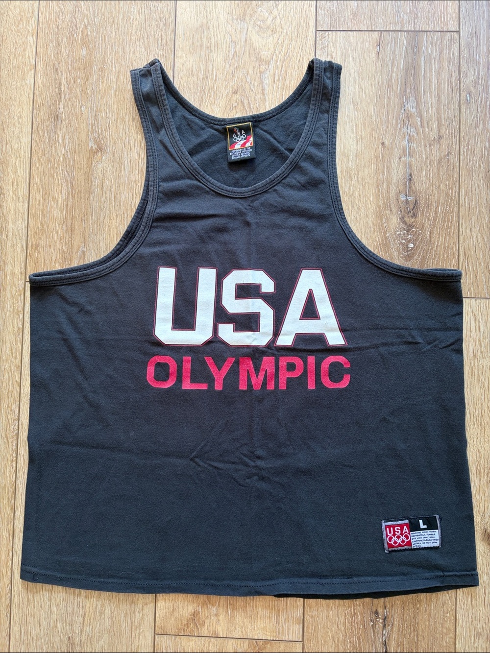 Vintage 90s USA Olympic Tank Top Black Mens L Track JCPenney